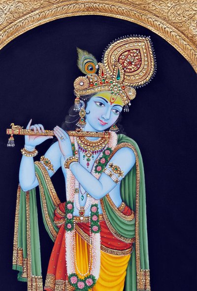 Miniatyrmålning av guden Krishna av School Indian