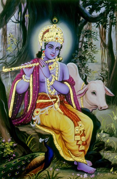 Miniatyrmålning av Lord Krishna, Indien av School Indian
