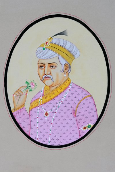 Miniatyrmålning av mogulkejsaren Akbar av School Indian