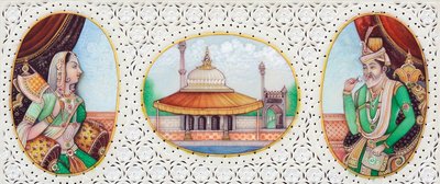 Miniatyrmålning av mogulkejsaren Humayun med hustrun Jhanvi av School Indian