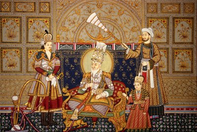 Miniatyrmålning av mogulkejsaren Shah Jahan på papper av School Indian
