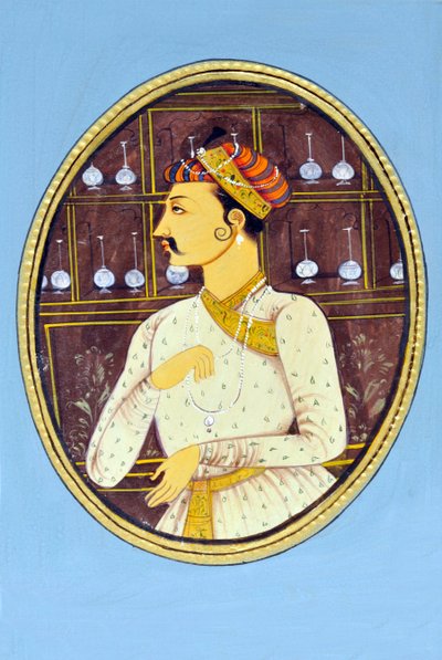 Miniatyrmålning av Mughul-kejsaren Akbar Indien Asien av School Indian