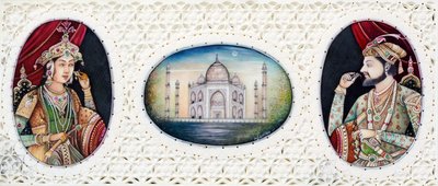 Miniatyrmålning av mogulkejsaren Shah Jahan med hustrun Mumtaj Mahal av School Indian