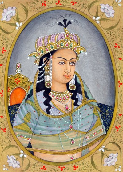 Miniatyrmålning av Mughul-drottningen Mehrunissa Indien Asien av School Indian