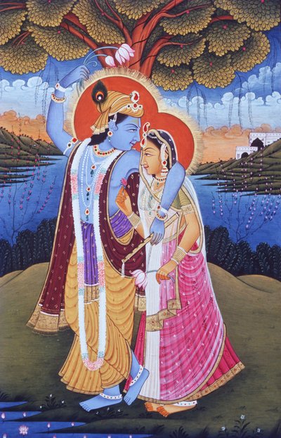 Miniatyrmålning av Radha Krishna, Indien av School Indian