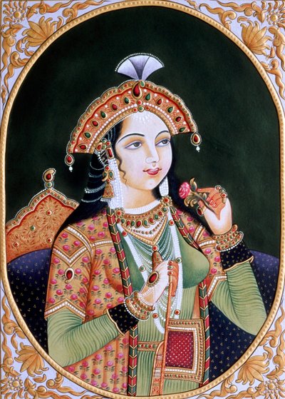 Miniatyrmålning på papper av prinsessan Mumtaz Mahal, hustru till mogulkejsaren Shah Jahan av School Indian