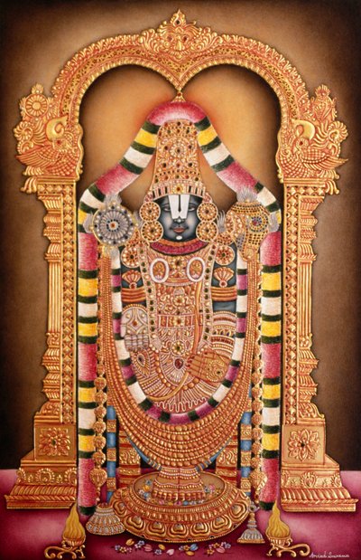 Miniatyrmålning på papper av Tirupati Balaji av School Indian