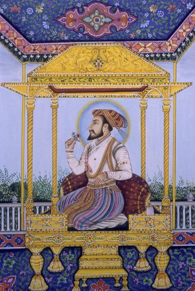 Mughalkejsaren Shah Jahan miniatyrmålning av School Indian
