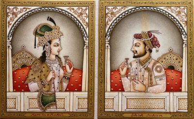 Mumtaz Mahal och Shah Jahan Målning av School Indian