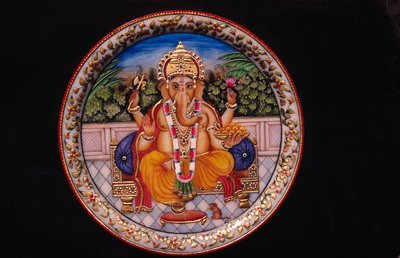 Målning av Ganesh Ganpati Gud på marmorplatta av School Indian