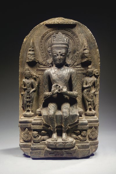Pala stil Stele med krönt Buddha, nordöstra Indien av School Indian
