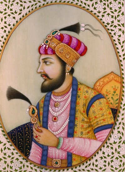 Porträtt av mogulkejsaren Shah Jahan Covey Painting av School Indian