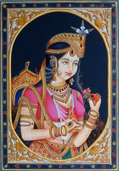 Porträtt av Mumtaz Mahal på pappersmålning av School Indian