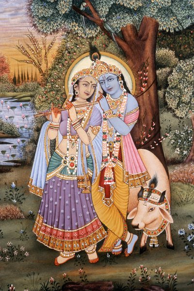 Radha Krishnas miniatyrmålningar av School Indian