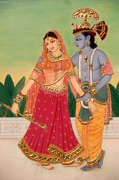 Radha Krishna Miniatyrmålning på papper av School Indian