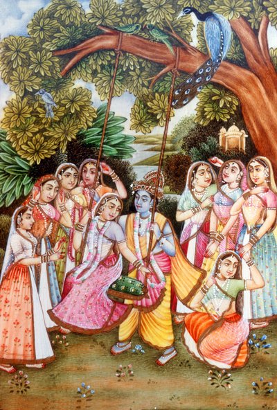 Radha Krishna miniatyrmålningar av School Indian