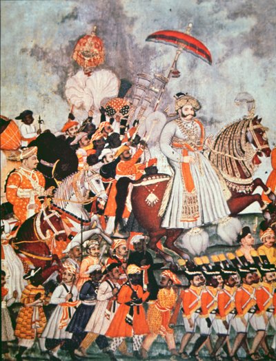 The Great Akbar (färg litho) av School Indian