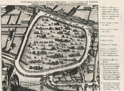 Forntida layout av Prato della Valle, största torget i Padua, Italien av School Italian