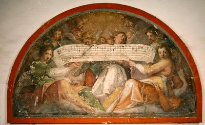 Änglar och musikaliska figurer (fresk) av School Italian