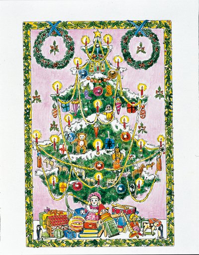 Julgran (färg litho) av School Italian