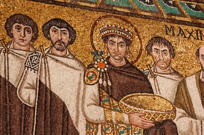 Kejsar Justinian I (mosaik) av School Italian