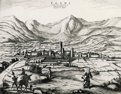 Fundi stad i Lazio, gravyr, Italien av School Italian