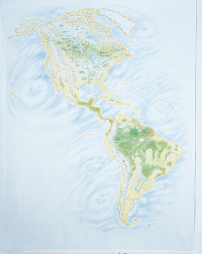 Fysisk karta över Amerika (färg litho) av School Italian