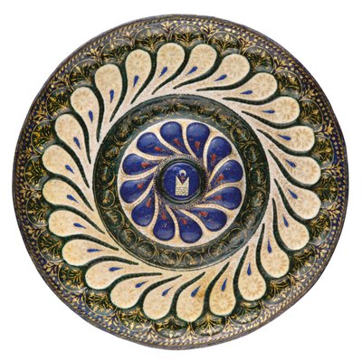 Polykrom cirkulär platta, venetiansk, c.1500 (paketförgylld emalj) av School Italian