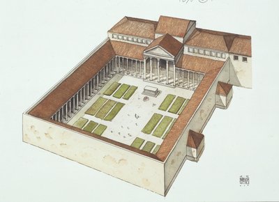 Rekonstruerat forum byggt av Titus Flavius Vespasianus (färg litho) av School Italian