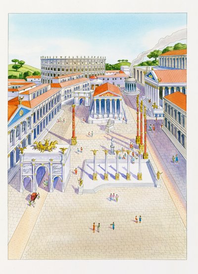 Rekonstruerade Imperial Fora (färg litho) av School Italian