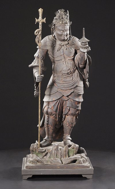 Bishamonten, Kamakura Period (trä, metall, bladguld och pigment) av Japanese School