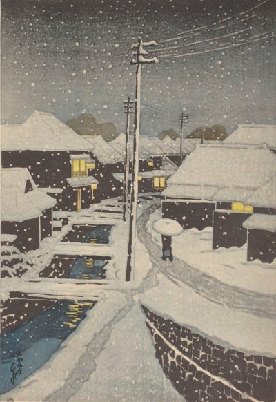 Kvällssnö (träsnitt) av School Japanese