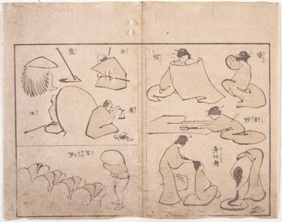 Hokusai-figur (träsnitt i färg) av School Japanese