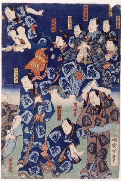 Myriad Of Actors (Triptyk) (träsnitt i färg) av School Japanese