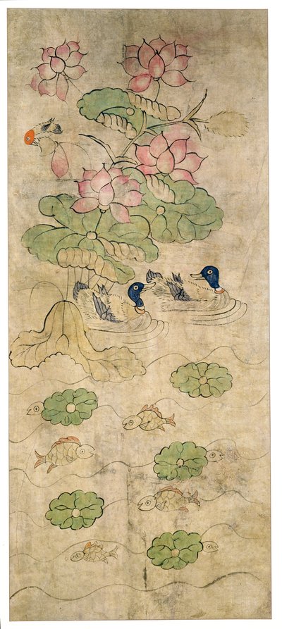 En panel från en åttafaldig skärm (naturliga pigment på papper) av School Korean