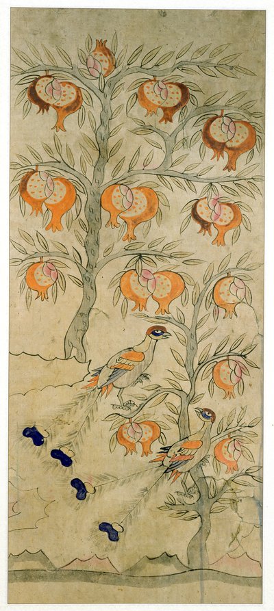 En panel från en åttafaldig skärm (naturliga pigment på papper) av School Korean