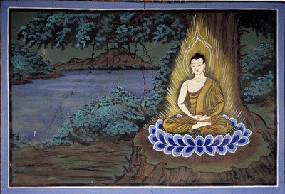 Buddha-meditation: Fresk vid Yongju-templet, Suwon-regionen, Korea av School Korean