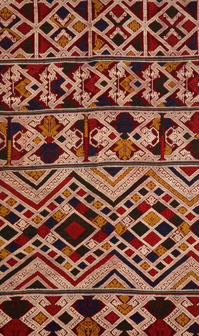 Detalj av en phaa sabai gjord av Tai Nuea eller Tai Daeng vävare från Hua Phan, Laos (textil) av School Laotian