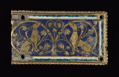 Plack, troligen från en relikvieskrin, ca 1200-1250 (förgylld koppar, champlevéemalj) av School Mosan