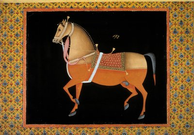 Mogholkonst: representation av en hingst. 1700-tals gouache. Paris, B.N. av School Mughal