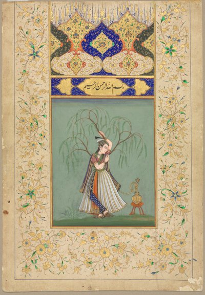 Prinsessan röker vattenpipa (som Salabhanjika) av School Mughal