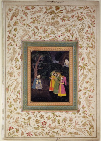 Sultan Ibrahim Adham av Balkh med änglar, Johnson Album VI, nr 5, ca 1770-80 (gouache med guld på albumblad) av School Mughal