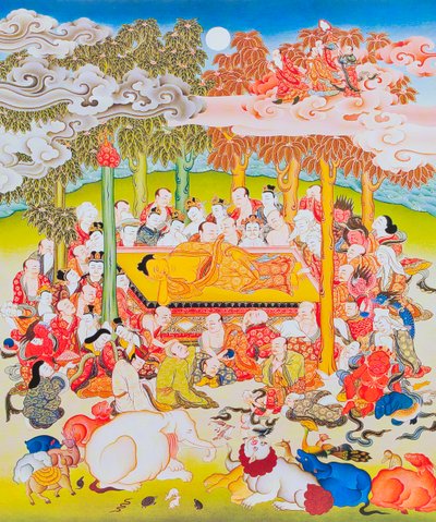Bild föreställande Buddha i Nirvana (gouache på tyg) av School Nepalese