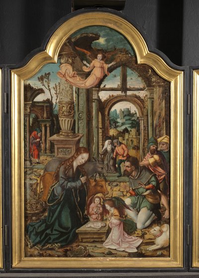 Tillbedjan av herdarna (mittpanel av en triptyk) av School Netherlandish