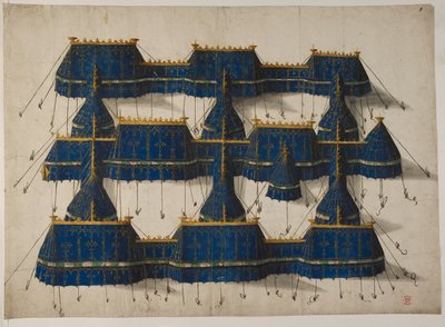 Design för en kunglig paviljong i blått och guld, ca 1520 (vellum) av School Netherlandish