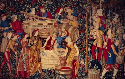 Skördeplats Detalj vänster. Gobeläng från Nederländerna av School Netherlandish