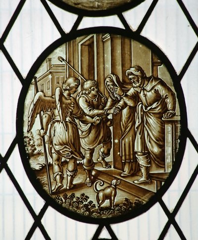 Roundel: Tobias åker med ängeln, förmodligen 1800-talet (målat glas) av School Netherlandish