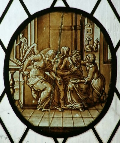 Roundel: Tobias botade från sin blindhet, förmodligen 1800-talet (målat glas) av School Netherlandish