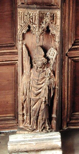 St. Augustine, en av kyrkans fyra latinska fäder (trä) av School Netherlandish