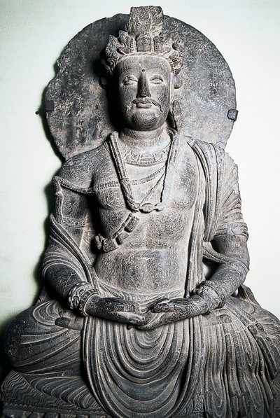 Stenskulptur som visar Buddha, Gandhara-konst, Peshawar, Pakistan, av School Pakistani